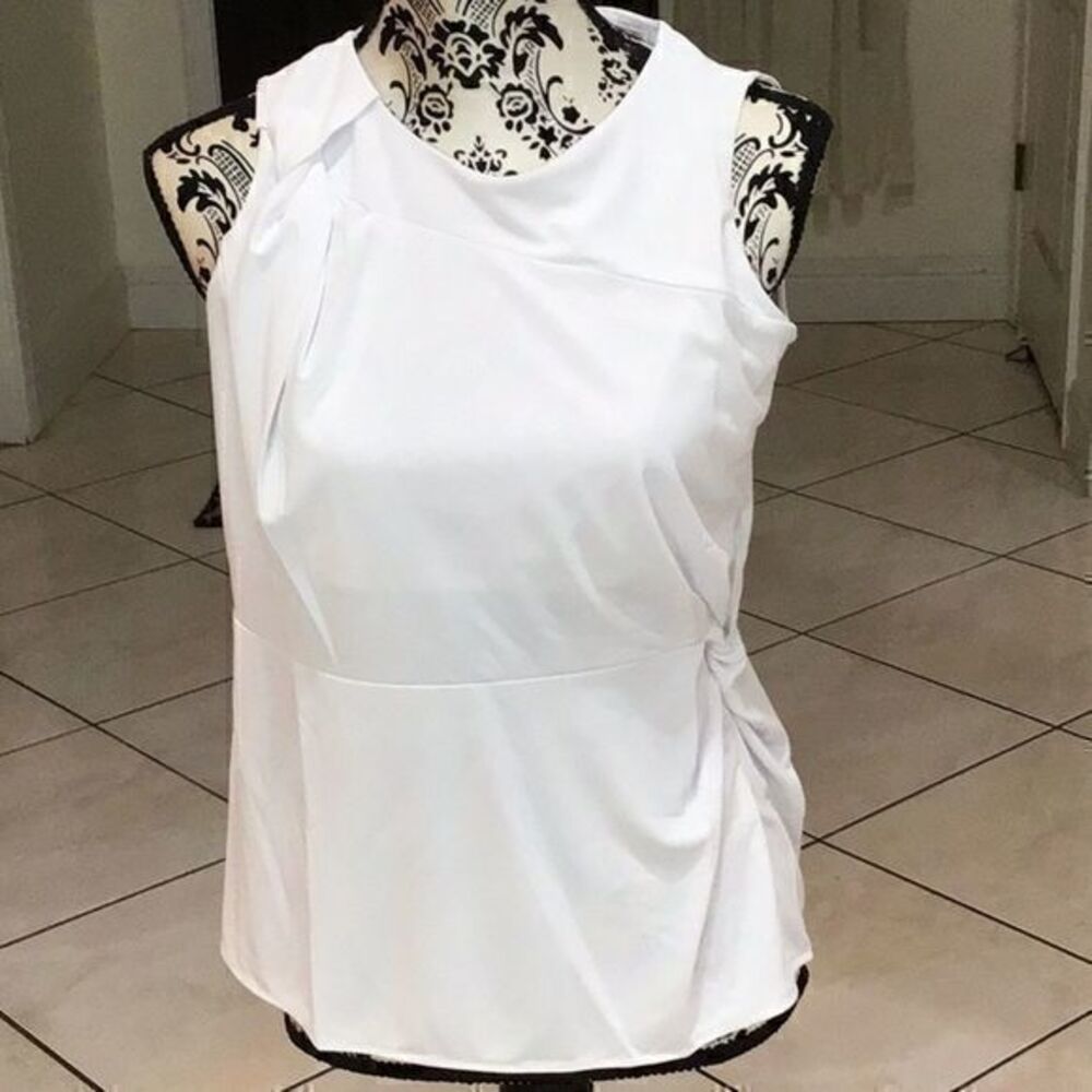 Alfani Women's Blouse White Size XS Sleeveless Knit Twist-Front Top